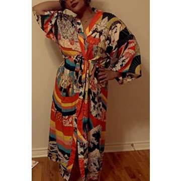 RanRui kimonos women‘s floral print plus size swimsuit cover ups fast dry long sleeve Loose open front bathing suit cover ups even kimonos robe dusters beach cover up with belt (281)