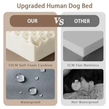 ROOMTEC Human Dog Bed, 71''x45''x12'' Size Fits Adult and Pet Washable Giant People Dog Bed 10 CM Thick Memory Foam Large Oversize Dog Bed with Plump Pillow, Blanket, Strap - Khaki
