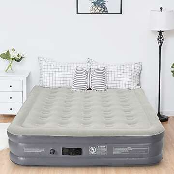 BestComfort Air Mattress with Built in Pump, Full Size Airbed with Coil Beam Construction and Waterproof Flocked Top, Inflatable Mattress Blow Up Bed for Home Camping Travel (Full Size)