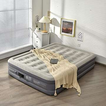 BestComfort Air Mattress with Built in Pump, Full Size Airbed with Coil Beam Construction and Waterproof Flocked Top, Inflatable Mattress Blow Up Bed for Home Camping Travel (Full Size)