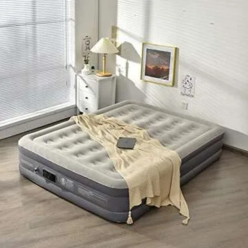 BestComfort Air Mattress with Built in Pump, Full Size Airbed with Coil Beam Construction and Waterproof Flocked Top, Inflatable Mattress Blow Up Bed for Home Camping Travel (Full Size)