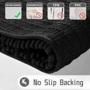 Yimobra Bath Rug Mat, 32 x 20, Soft Shaggy Non-Slip Chenille Bathroom Rugs, Large Size, Super Absorbent and Thick, Machine Washable Bathroom mat, Tub and Shower, Home Decor Accessories, Black