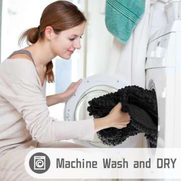 Yimobra Bath Rug Mat, 32 x 20, Soft Shaggy Non-Slip Chenille Bathroom Rugs, Large Size, Super Absorbent and Thick, Machine Washable Bathroom mat, Tub and Shower, Home Decor Accessories, Black