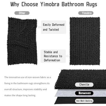 Yimobra Bath Rug Mat, 32 x 20, Soft Shaggy Non-Slip Chenille Bathroom Rugs, Large Size, Super Absorbent and Thick, Machine Washable Bathroom mat, Tub and Shower, Home Decor Accessories, Black