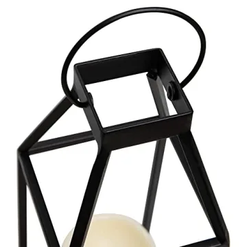 HPC Decor Black Metal Candle Lanterns Set of 2- Lanterns Decorative with Flickering Timer Candles- 17.4'' & 15'' Rustic Farmhouse Lanterns Candle Holder for Indoor, Outdoor, Tabletop (No Glass)