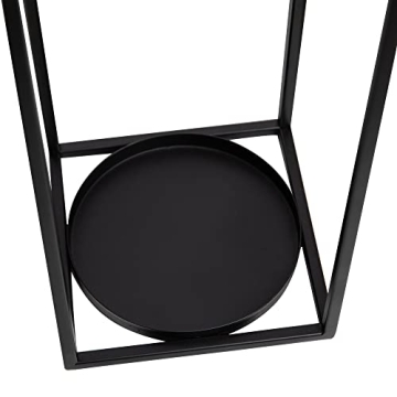 HPC Decor Black Metal Candle Lanterns Set of 2- Lanterns Decorative with Flickering Timer Candles- 17.4'' & 15'' Rustic Farmhouse Lanterns Candle Holder for Indoor, Outdoor, Tabletop (No Glass)