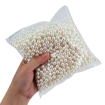 INSPIRELLE 1100pcs 8mm Ivory Polished ABS Undrilled Art Faux Pearls for Vase Fillers, No Hole Makeup...
