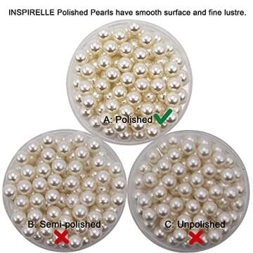 INSPIRELLE 1100pcs 8mm Ivory Polished ABS Undrilled Art Faux Pearls for Vase Fillers, No Hole Makeup Beads to Hold Brush Lipstick, Imitation Round Pearl Beads for Table Scatter Home Wedding Decoration