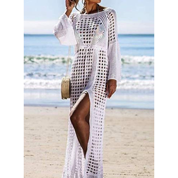 Wander Agio Crochet Hollow Out Cover-Up Dress for Women