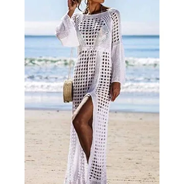 Wander Agio Crochet Hollow Out Cover-Up Dress for Women