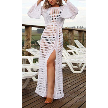Wander Agio Crochet Hollow Out Cover-Up Dress for Women