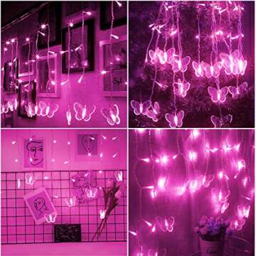 Curtain Butterfly String Light 20Ft 120LED Window USB Fairy Lights 24 Butterfly 8 Modes with Remote ...