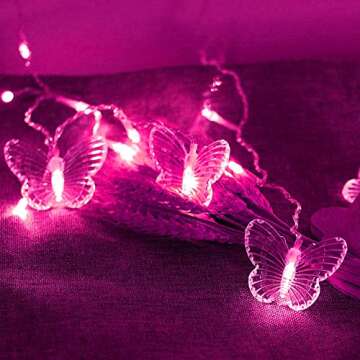Curtain Butterfly String Light 20Ft 120LED Window USB Fairy Lights 24 Butterfly 8 Modes with Remote Control for Room Bedroom Patio Party Wedding Holiday Christmas Decoration (Pink)