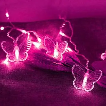 Curtain Butterfly String Light 20Ft 120LED Window USB Fairy Lights 24 Butterfly 8 Modes with Remote Control for Room Bedroom Patio Party Wedding Holiday Christmas Decoration (Pink)