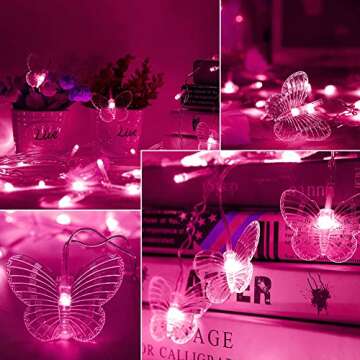 Curtain Butterfly String Light 20Ft 120LED Window USB Fairy Lights 24 Butterfly 8 Modes with Remote Control for Room Bedroom Patio Party Wedding Holiday Christmas Decoration (Pink)