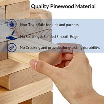 ApudArmis Giant Tumble Tower (Stack from 2Ft to Over 4.2Ft), 54 PCS Pine Wooden Stacking Timber Game...