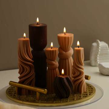 Modern Ribbed Pillar Candles Set for Home Decor