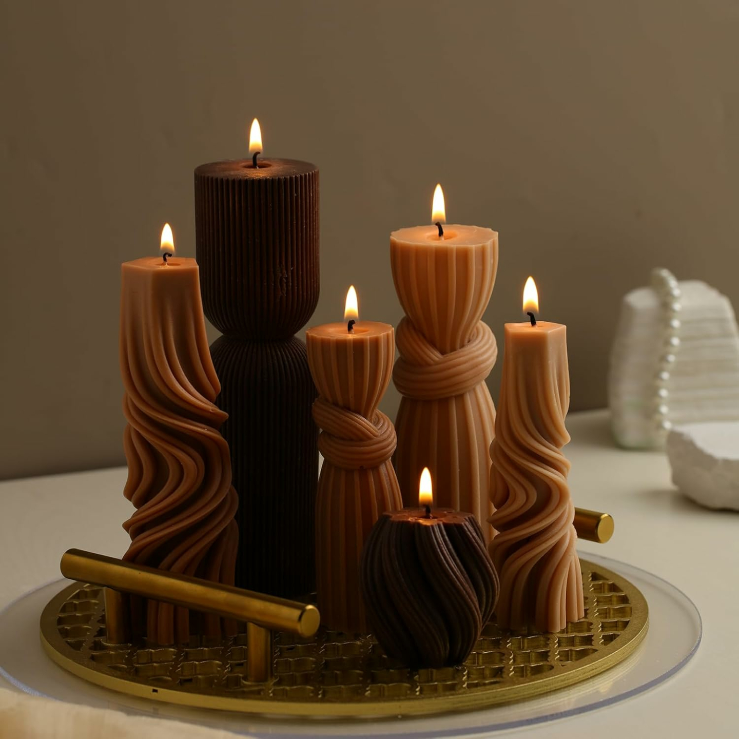 Modern Ribbed Pillar Candles Set for Home Decor