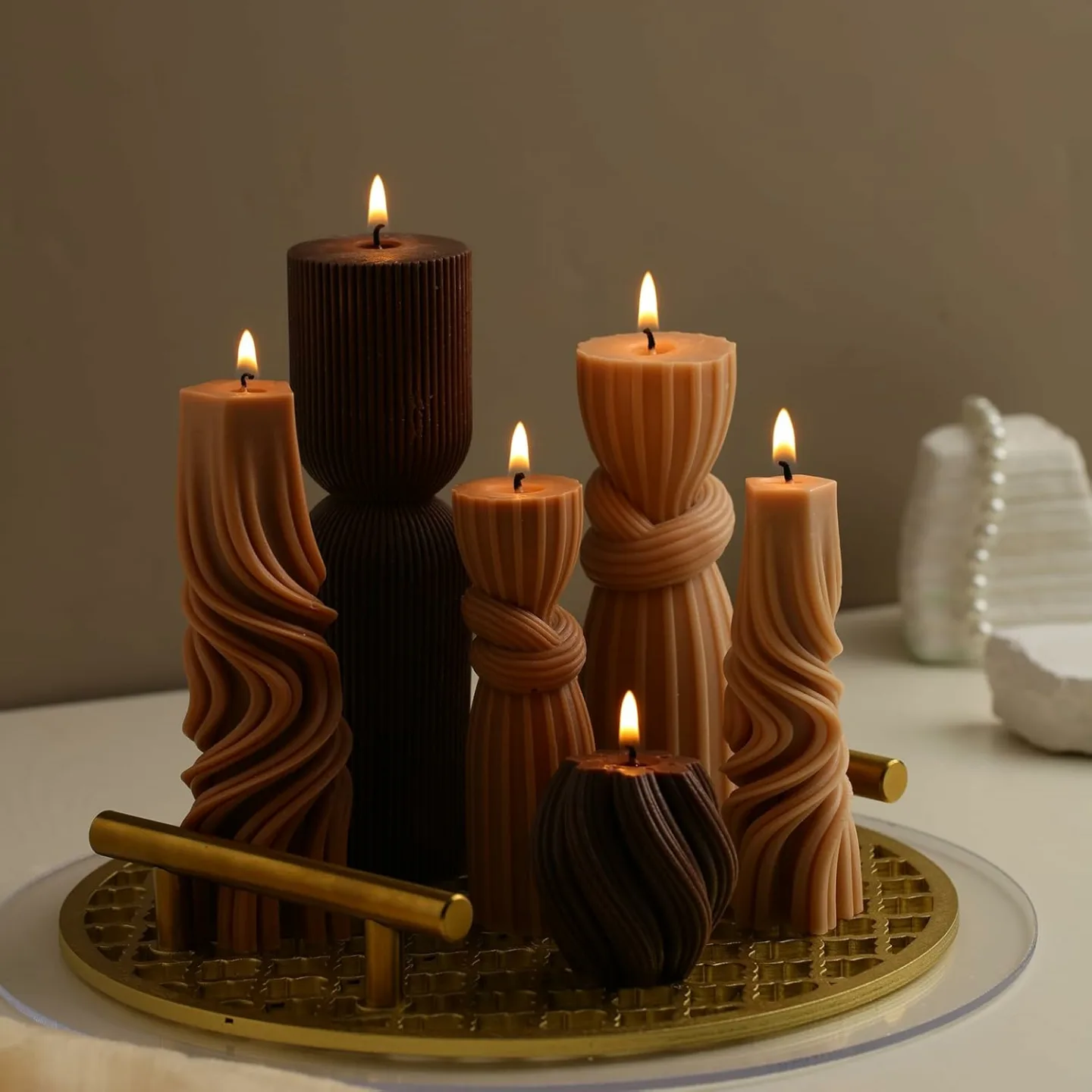 Modern Ribbed Pillar Candles Set for Home Decor