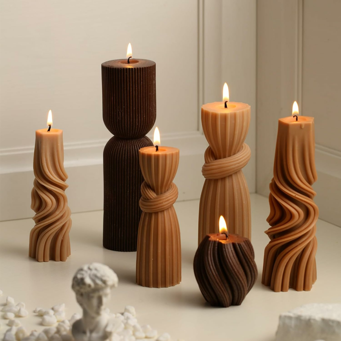 Modern Ribbed Pillar Candles Set for Home Decor