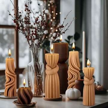 Modern Ribbed Pillar Candles Set for Home Decor