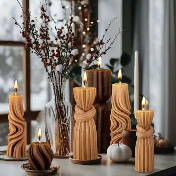 Modern Ribbed Pillar Candles Set for Home Decor