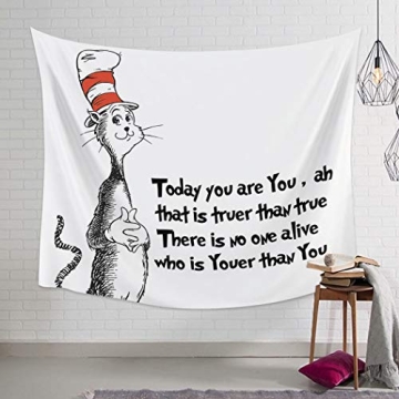 Libaoge Wall Hanging Home Decor Tapestry, Freehand Cute Cat in The Stripe Hat Print Wall Art Fabric for Bedroom Living Room Dorm Decoration, 51" x 59"