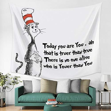 Libaoge Wall Hanging Home Decor Tapestry, Freehand Cute Cat in The Stripe Hat Print Wall Art Fabric for Bedroom Living Room Dorm Decoration, 51" x 59"