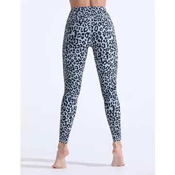 FITTIN Leopard Printed Yoga Leggings for Women with Pocket - Ankle Length Pants for Running Sports Fitness Workout Gym Grey Medium