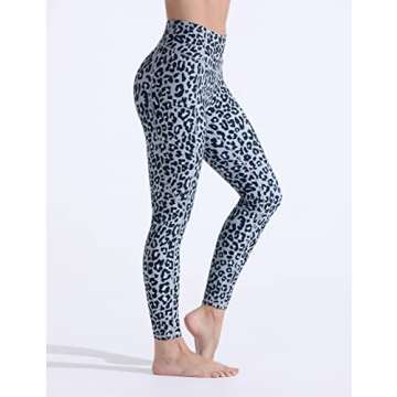 FITTIN Leopard Printed Yoga Leggings for Women with Pocket - Ankle Length Pants for Running Sports Fitness Workout Gym Grey Medium