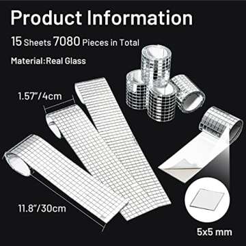 PP OPOUNT 7080 PCS Disco Ball Tiles, 5 x 5 mm Self-Adhesive Disco Tiles for DIY Craft Decoration, Mini Mirror Tiles for Disco Balls, Art Collage, Indoor Outdoor Decoration(Silver)