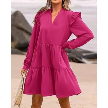 KIRUNDO Women's Ruffle Mini Dress with Pockets