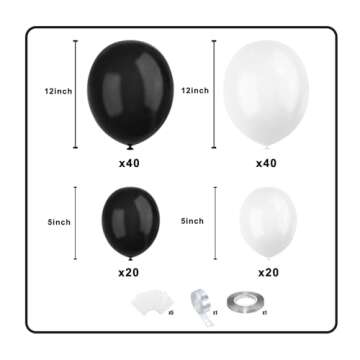 FHEKFNG White Black Balloon Garland Arch Kit,120 Pack Matte Latex Black White Balloons for Baby Show...