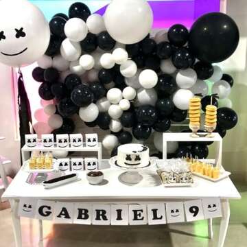 FHEKFNG White Black Balloon Garland Arch Kit,120 Pack Matte Latex Black White Balloons for Baby Shower Birthday Wedding Graduation Party Decorations Supplies