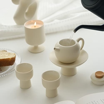 Mini Tea Set High-legged Cups Elegant Minimalist Matte Crème