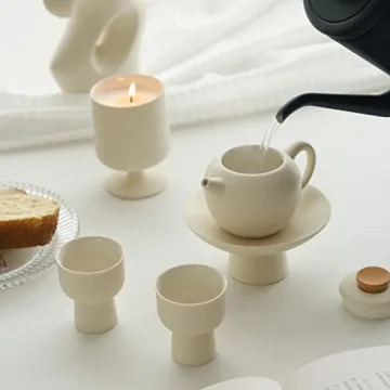 Mini Tea Set High-legged Cups Elegant Minimalist Matte Crème