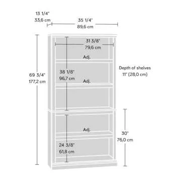 Sauder 5 Tier Wooden Bookcase for Home Office & Living Room