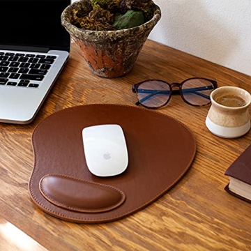 Londo Leather Oval Mousepad with Wrist Rest for Elegance