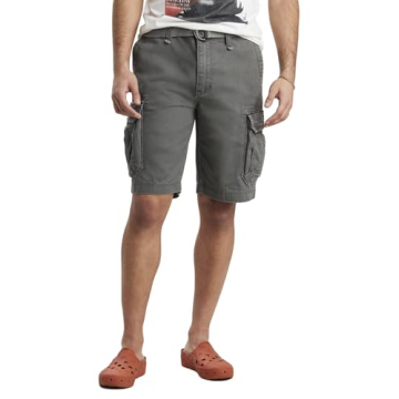 Unionbay Men's Survivor Belted Cargo Shorts - Grey Goose, Size 34