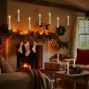 Homemory 12 Pcs Hanging Floating Candles with Wand Remote (Battery Include), Magic Deco Candles, Flameless Taper Candles Can be Used as Window Candles for Halloween Party Decor, Warm White