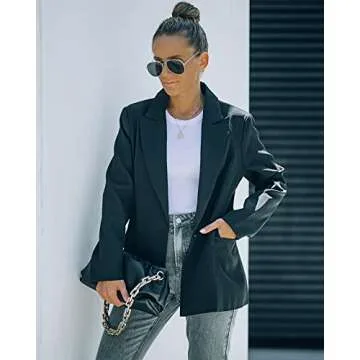 luvamia Women's Long Blazer Jacket Casual Notched Lapel One Button Work Office Blazer Jacket Suit Black Size Small (Fits US 4-6)