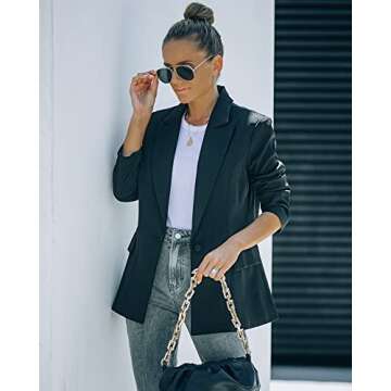 luvamia Women's Long Blazer Jacket Casual Notched Lapel One Button Work Office Blazer Jacket Suit Black Size Small (Fits US 4-6)