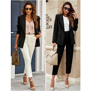 luvamia Women's Long Blazer Jacket Casual Notched Lapel One Button Work Office Blazer Jacket Suit Black Size Small (Fits US 4-6)
