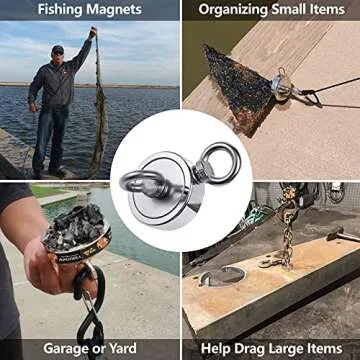 Magnet Fishing Kit, Fishing Magnets 760 LBS Pulling-Includes Grappling Hook, Heavy Duty 65FT Rope, Gloves & Locking Carabiner - 2.36inch Diameter