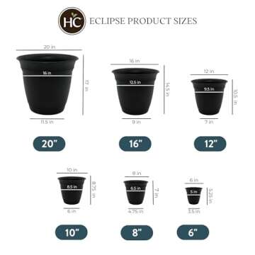 16 Inch Eclipse Round Planter with Saucer - Black