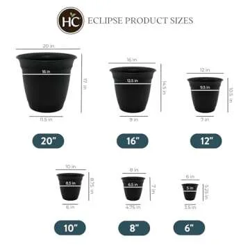 16 Inch Eclipse Round Planter with Saucer - Black