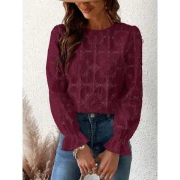 CUPSHE Women Eyelet Long Sleeve Tops Shirts Dressy Hollow Out Crochet Lace Embroidered Blouses