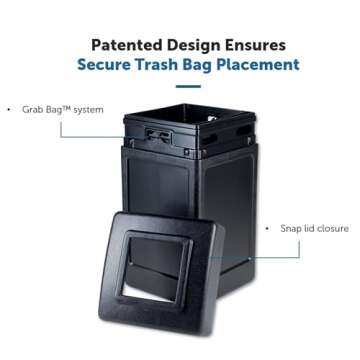 Commercial Zone 732101 Open-Top Indoor/Outdoor Square 42 Gallon Large Waste Trash Container Bin, Bla...