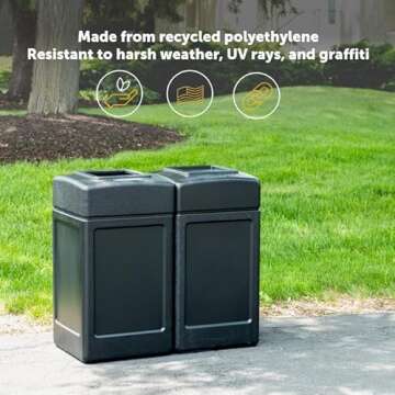 Commercial Zone 732101 Open-Top Indoor/Outdoor Square 42 Gallon Large Waste Trash Container Bin, Black