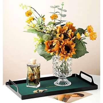 BLOFLO Embossed Glass Vase, 7'' Crystal Glass Vases for Flowers, Pedestal Big Base Glass Bouquet Vase, Hydroponic Glass Transparent Vase for Home Office Wedding Dining Table Party